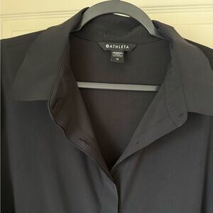 Athleta Urbanite Dress Black Midi Shirt Dress 1X Pockets Stretch Minimalist